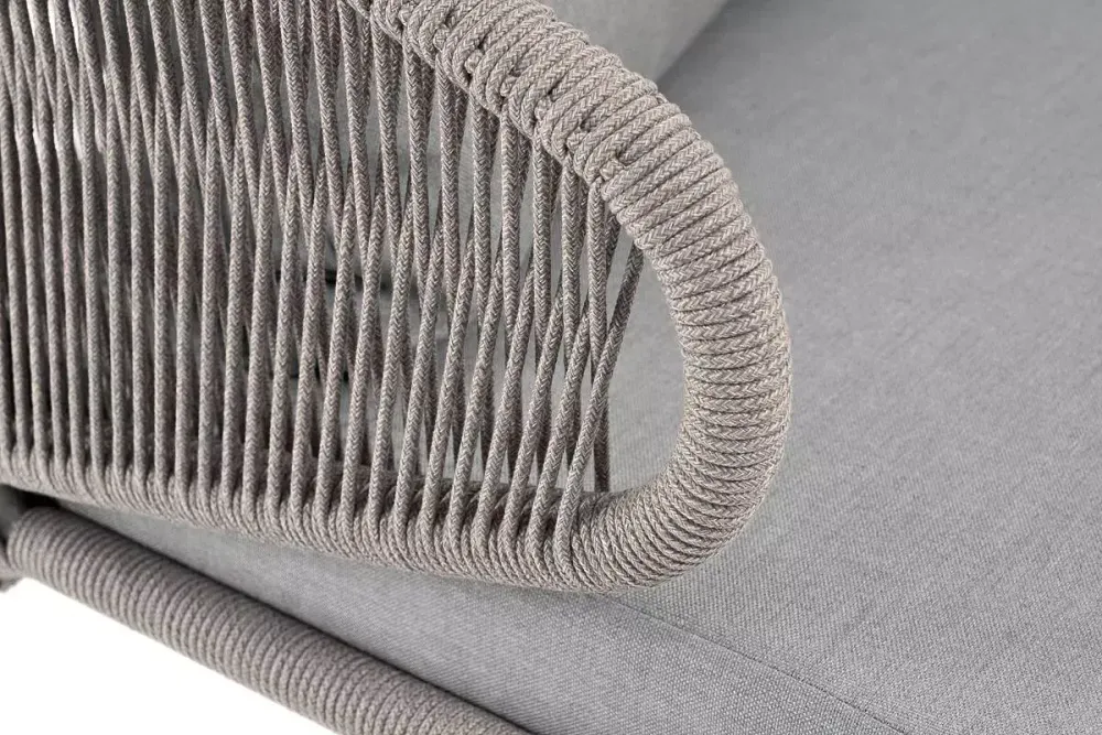 "Милан" диван 2-местный плетеный из роупа, каркас алюминий светло-серый (RAL7035) муар, роуп серый меланж круглый, ткань светло-серая