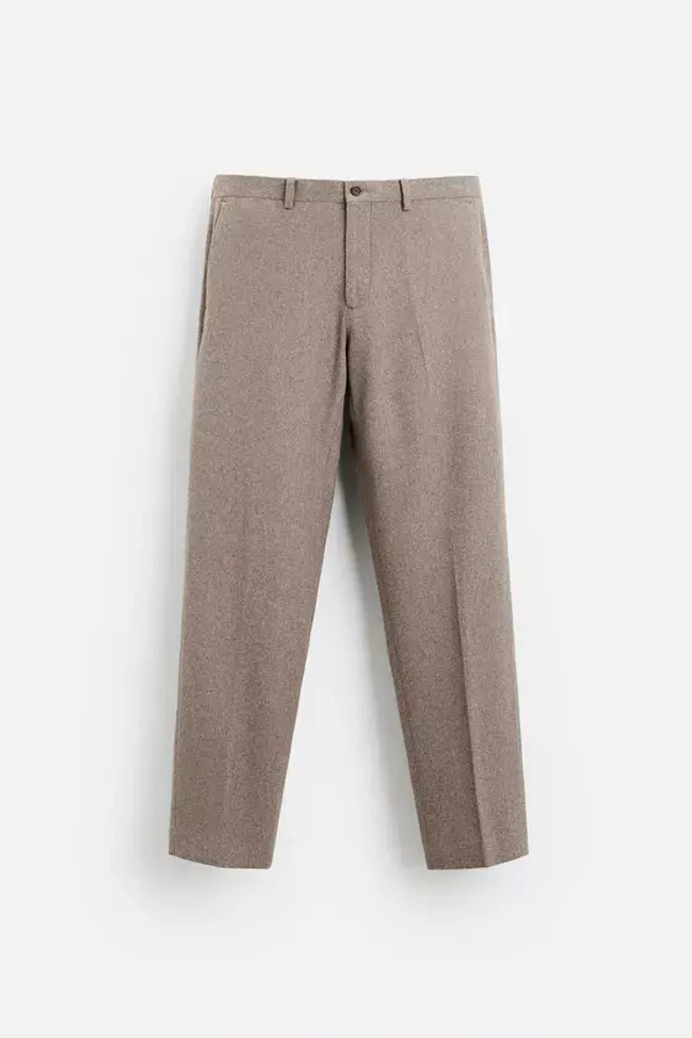 ZARA ШЕРСТЯНЫЕ БРЮКИ С РЕЛЬЕФНЫМ УЗОРОМ, СЕРО-КОРИЧНЕВЫЙ