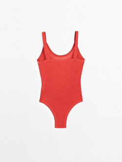 Massimo Dutti Трикотажное боди на бретелях - Studio, терракотовый