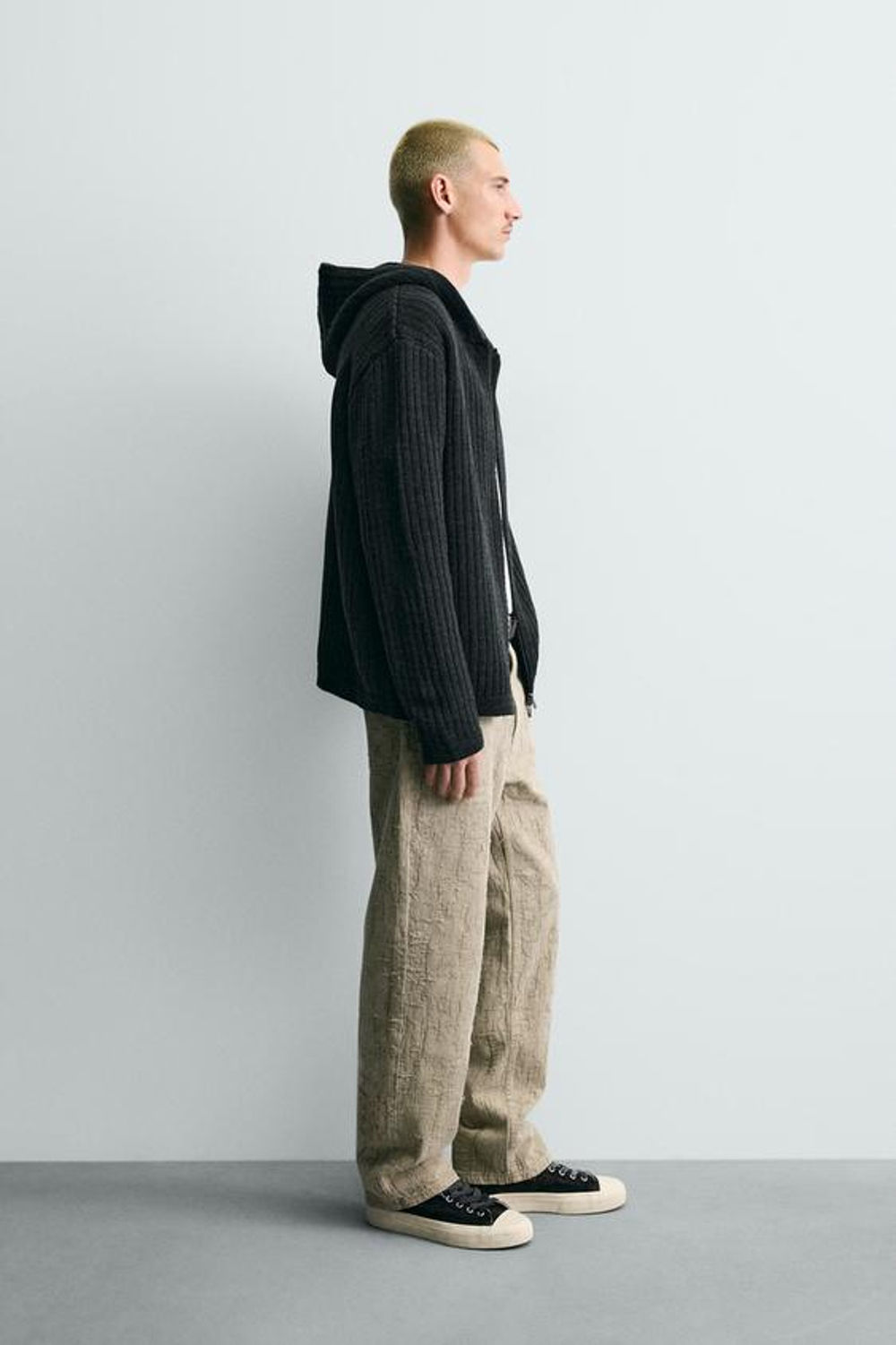 ZARA БРЮКИ STRAIGHT FIT ЖАККАРД, ХАКИ