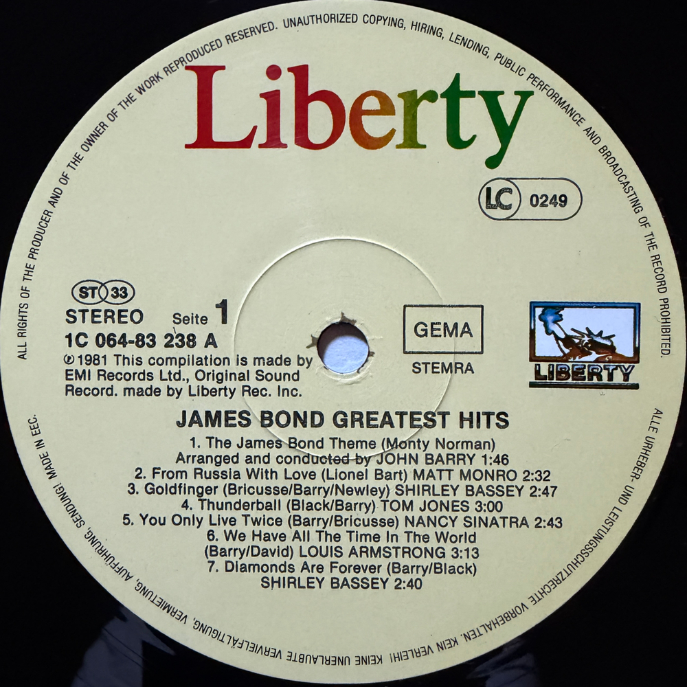 Сборник James Bond Greatest Hits (Европа 1981г.)