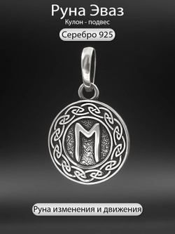 Изображение кулона скандинавская руна Эваз из серебра