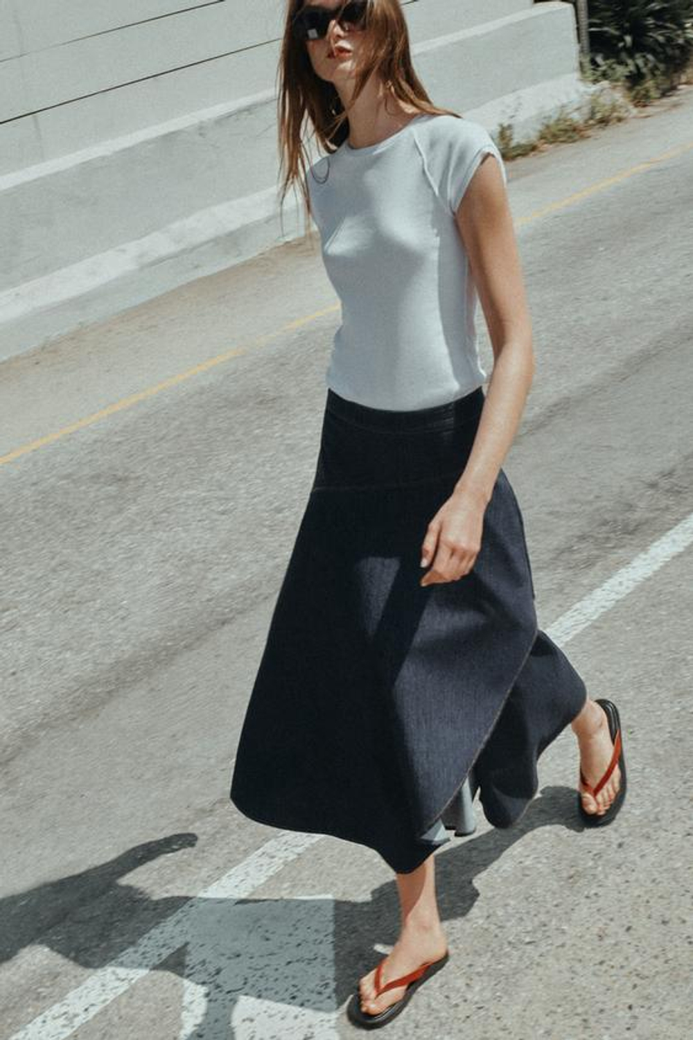 ZARA ЮБКА МИДИ ИЗ ДЕНИМА Z1975 С ВОЛАНАМИ, СИНИЙ