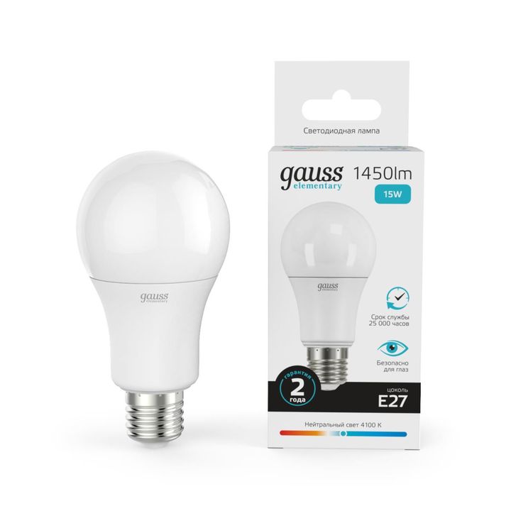 Лампа светодиодная Gauss E27 15W 4100K матовая 23225