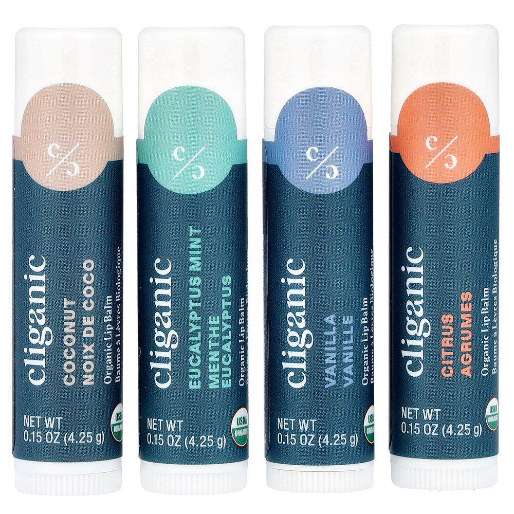 Cliganic, Набор органических бальзамов для губ, Sweet Bliss, 4 шт. В упаковке, по 4,25 г (0,15 унции)