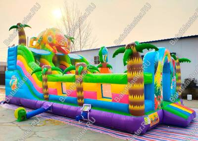 Коммерческий надувной батут "Хамелеон и динозавры" 9х5х5 м