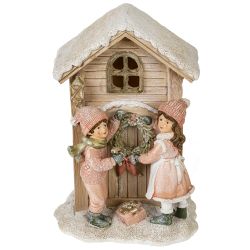 GAEM Фигурка декоративная с подсветкой "Дети и домик", L13 W10 H19 см