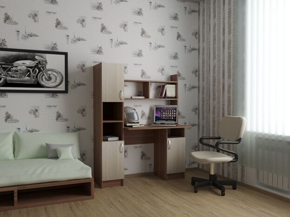 Стол компьютерный с полками Ясень Анкор светлый 123х57х160 см