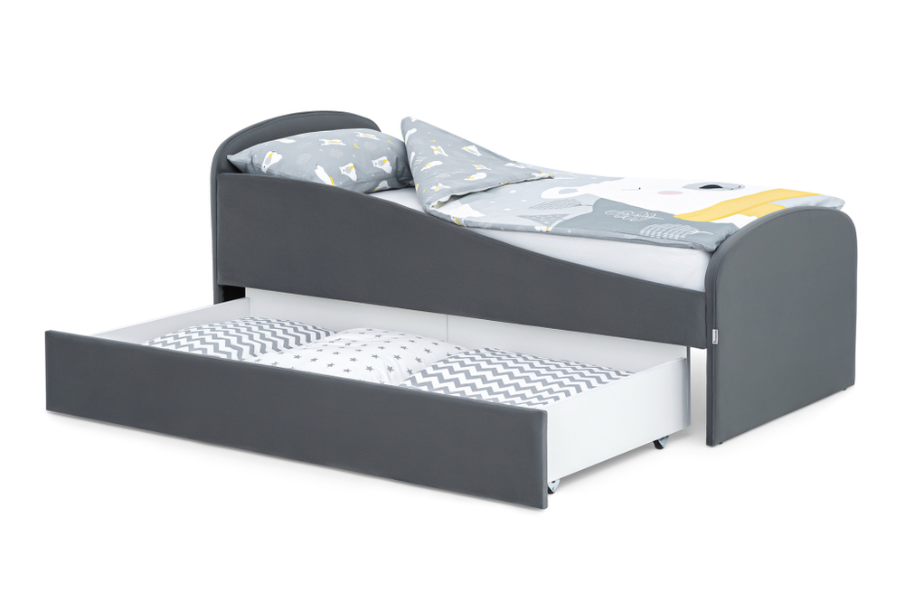 Детская мягкая кровать с ящиком Бельмарко Letmo графит велюр