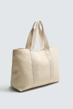 ZARA СУМКА ШОПЕР ИЗ ТКАНИ, ЭКРЮ