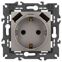 Розетка ЭРА Elegance 14-4109-16 2P+E 16A-250В штор. с 2xUSB 5В-3А титан