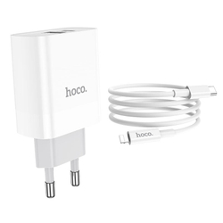Адаптер питания Hoco C80A PD20W+QC3.0 charger с кабелем Type-C to Lightning (USB: 5V max 3.1A/ 20Вт) Белый