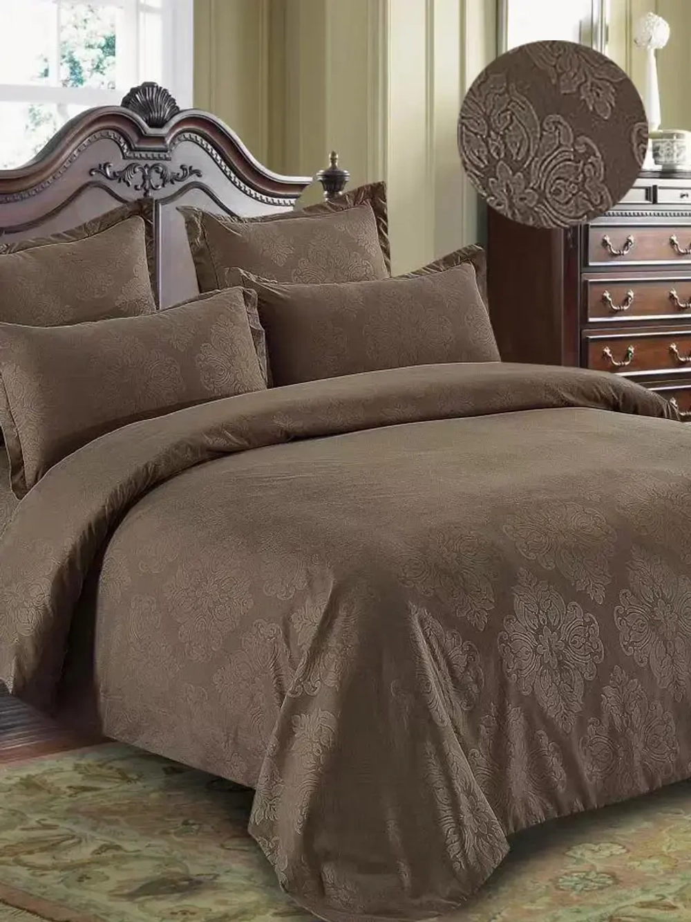 Постельное белье Евро Макси полисатин/жаккард Павлайн Laura Шоколад