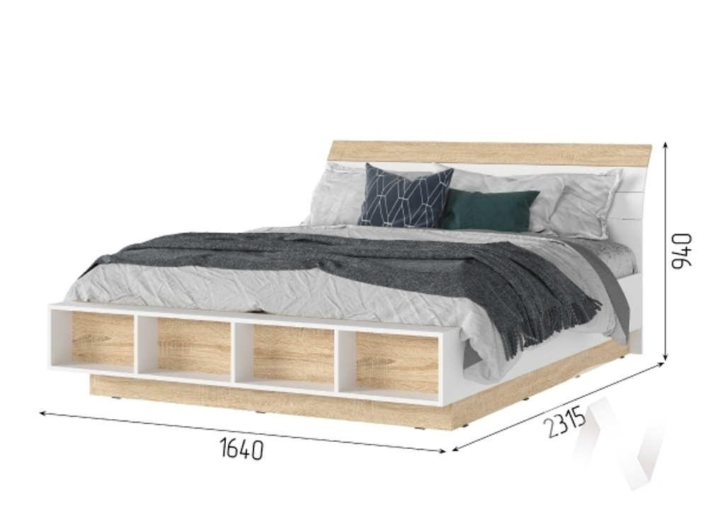 Кровать 1.6х2.0 КР 02 МС Санса (дуб сонома/белый)