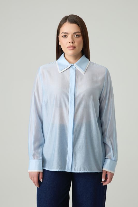 Блузка из тенселя с двойными деталями, голубой