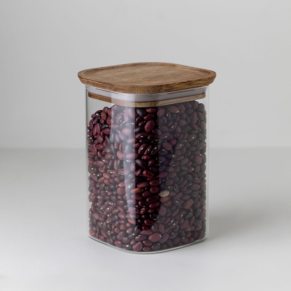 Банка для хранения квадратная Glass Acacia, 1,1 л