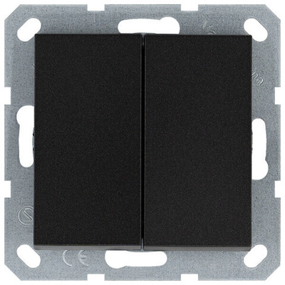 Выключатель двухклавишный проходной 10A 250V~ с накладкой, цвет Антрацит