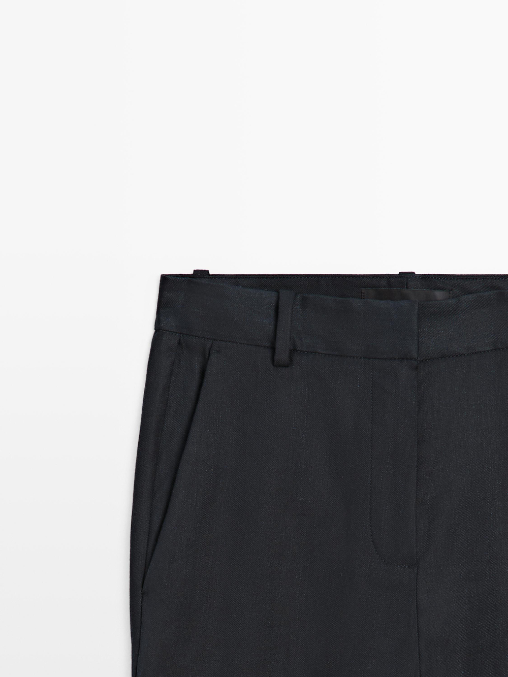 Massimo Dutti Брюки прямого кроя из смесового льна, темно-синий