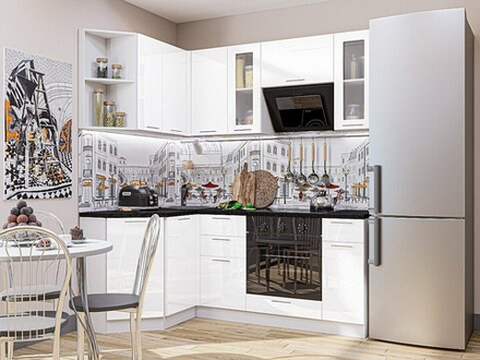 Угловая модульная кухня Валерия-М-04 Белый глянец - Белый 2140*1300/1900*600