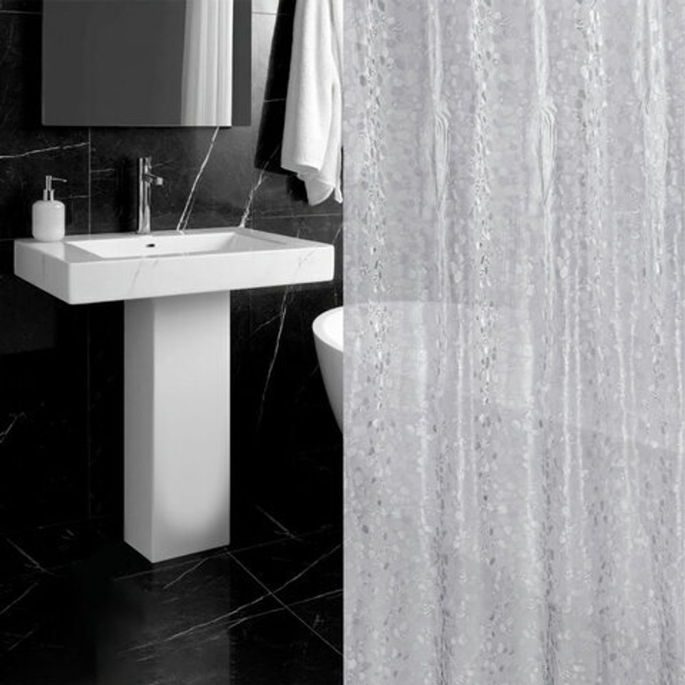 Шторка для ванной EVA, 180х200 см, кольца в комплекте,серая ледяная свежесть, PRIMILA, 700101