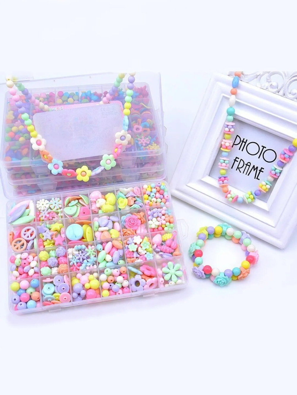 Бусинки бисер набор для создания украшений для творчества детский браслет ожерелье ободок, Сказочные цветы