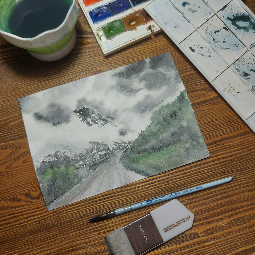 Картина акварельная авторская в паспарту 21х30 см на стену для интерьера "70"