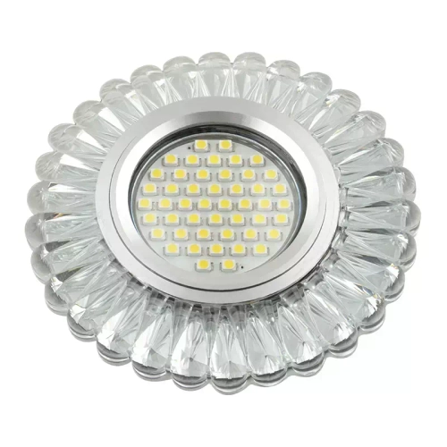 DLS-L145 GU5.3 GLASSY/CLEAR Светильник декоративный встраиваемый, серия Luciole. Без лампы, цоколь GU5.3. Доп. светодиодная подсветка 3Вт. Стекло. Зер