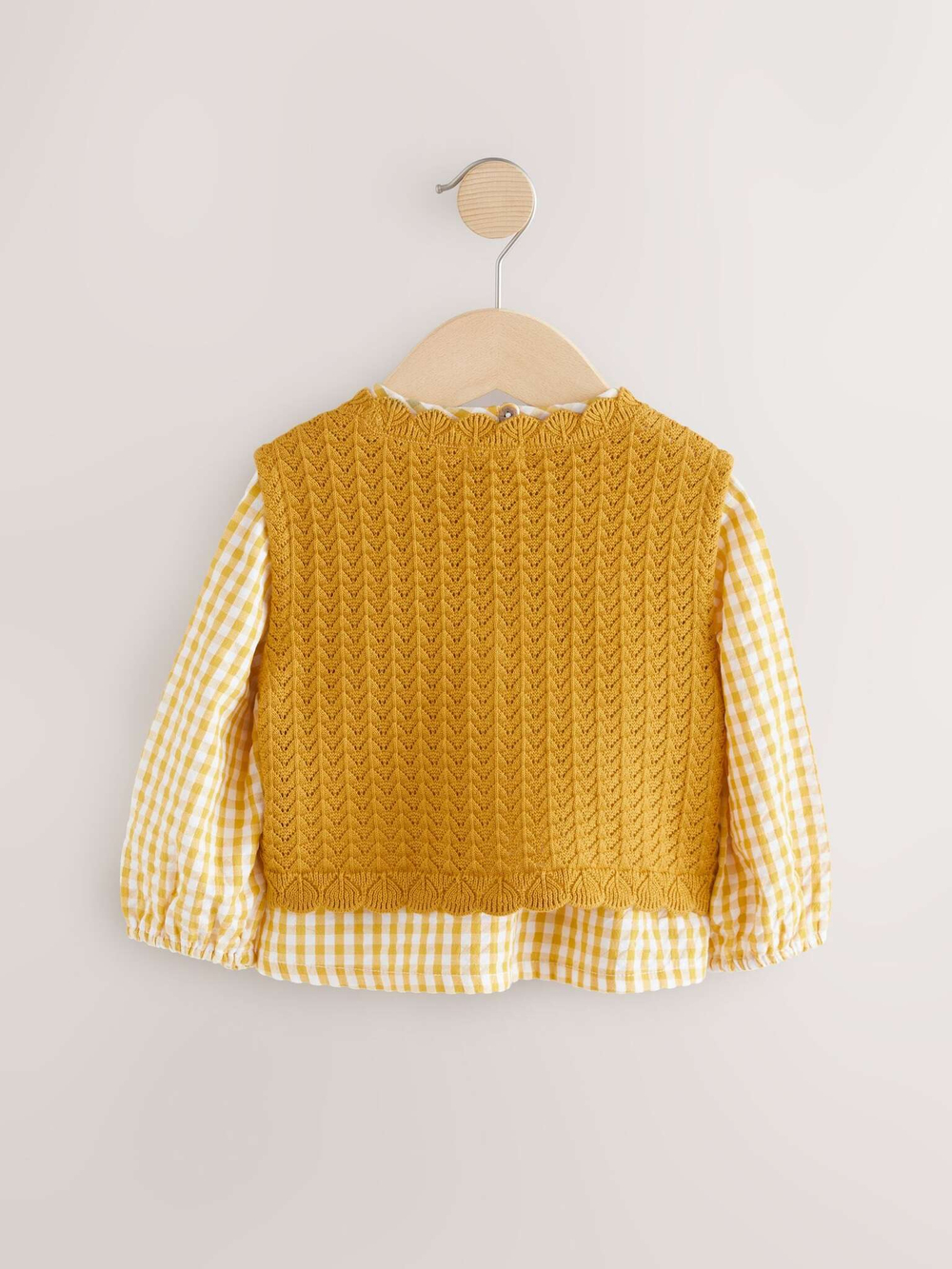 Блуза и вязаный жилет в комплекте для девочки Next E25-162, Горчичный, Молочный