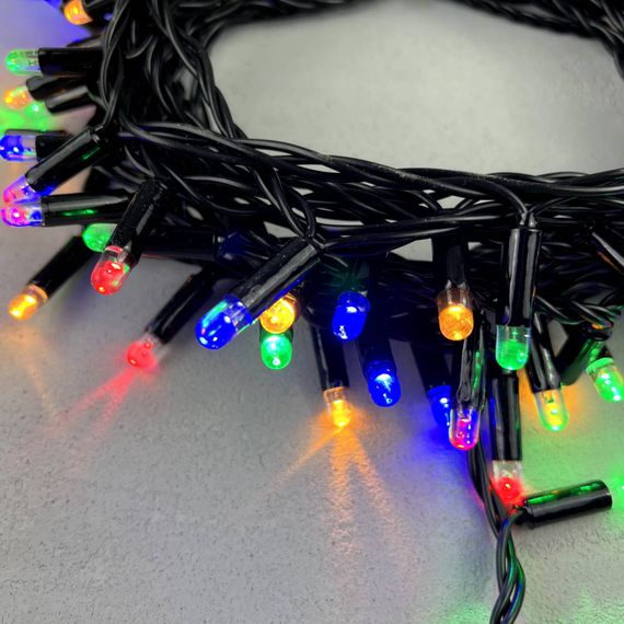 Светодиодная гирлянда с колпачком 100 разноцветных LED ламп 10 м., 24В., черный провод ПВХ, IP65, LTC (PST100CAP-11-1M)