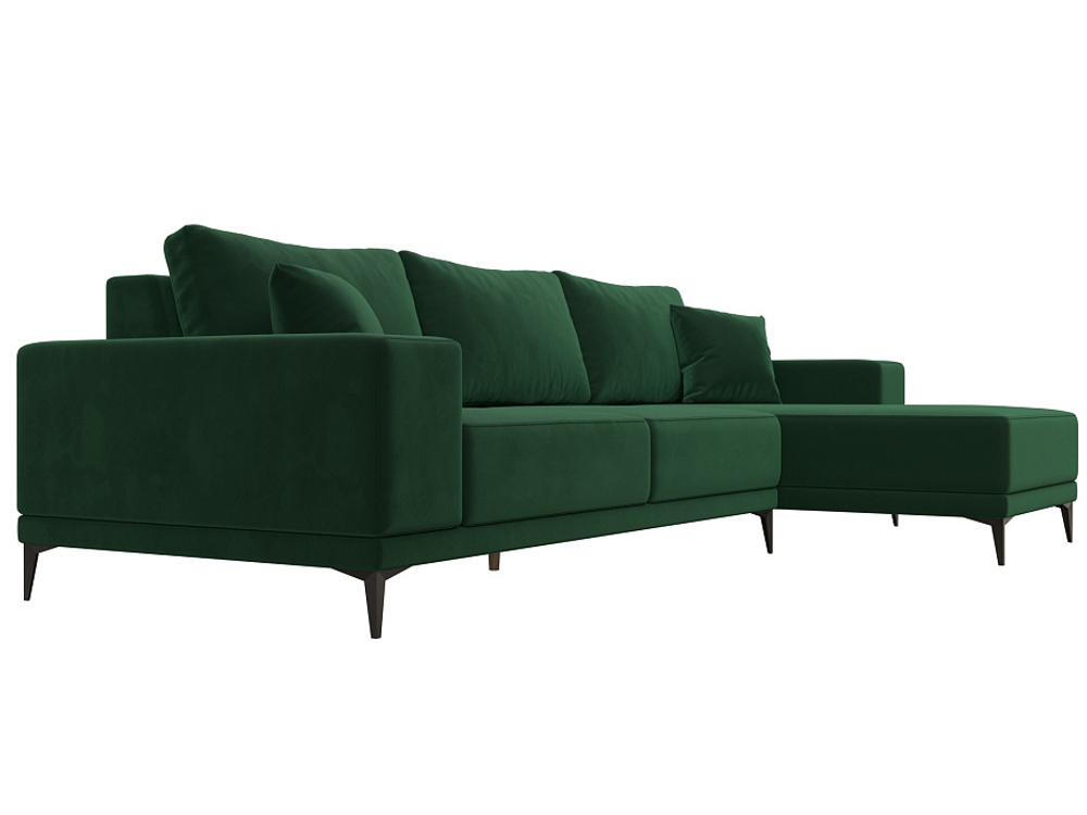 Диван угловой Льюес правый, Зеленый, Велюр, 122398