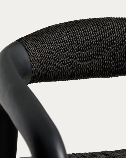 Уличный полубарный стул Derile из массива дуба и веревки в черной отделке