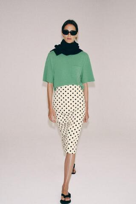 ZARA ЮБКА-КАРАНДАШ В ГОРОШЕК — ZW COLLECTION, ЭКРЮ/ЧЕРНЫЙ