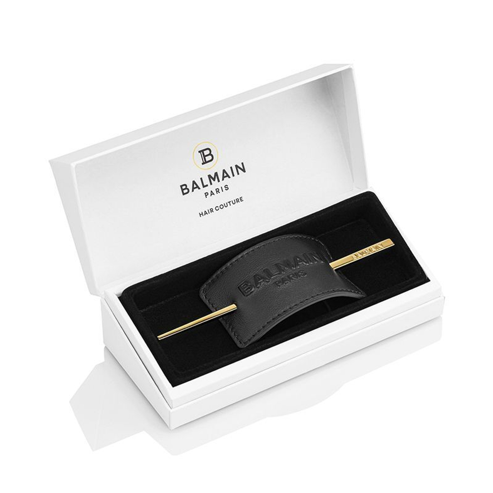 Balmain Hair Couture Заколка со шпилькой черная с лого Genuine Leather Signature Hair Barrette Black