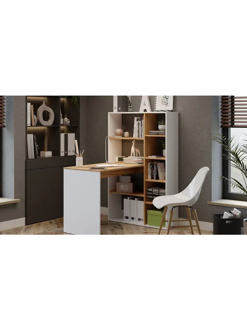 Стол письменный и шкафом Белый Ясень 90х110х140 см