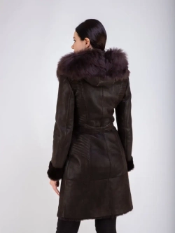 Дубленка женская натуральная с капюшоном длинная Турция