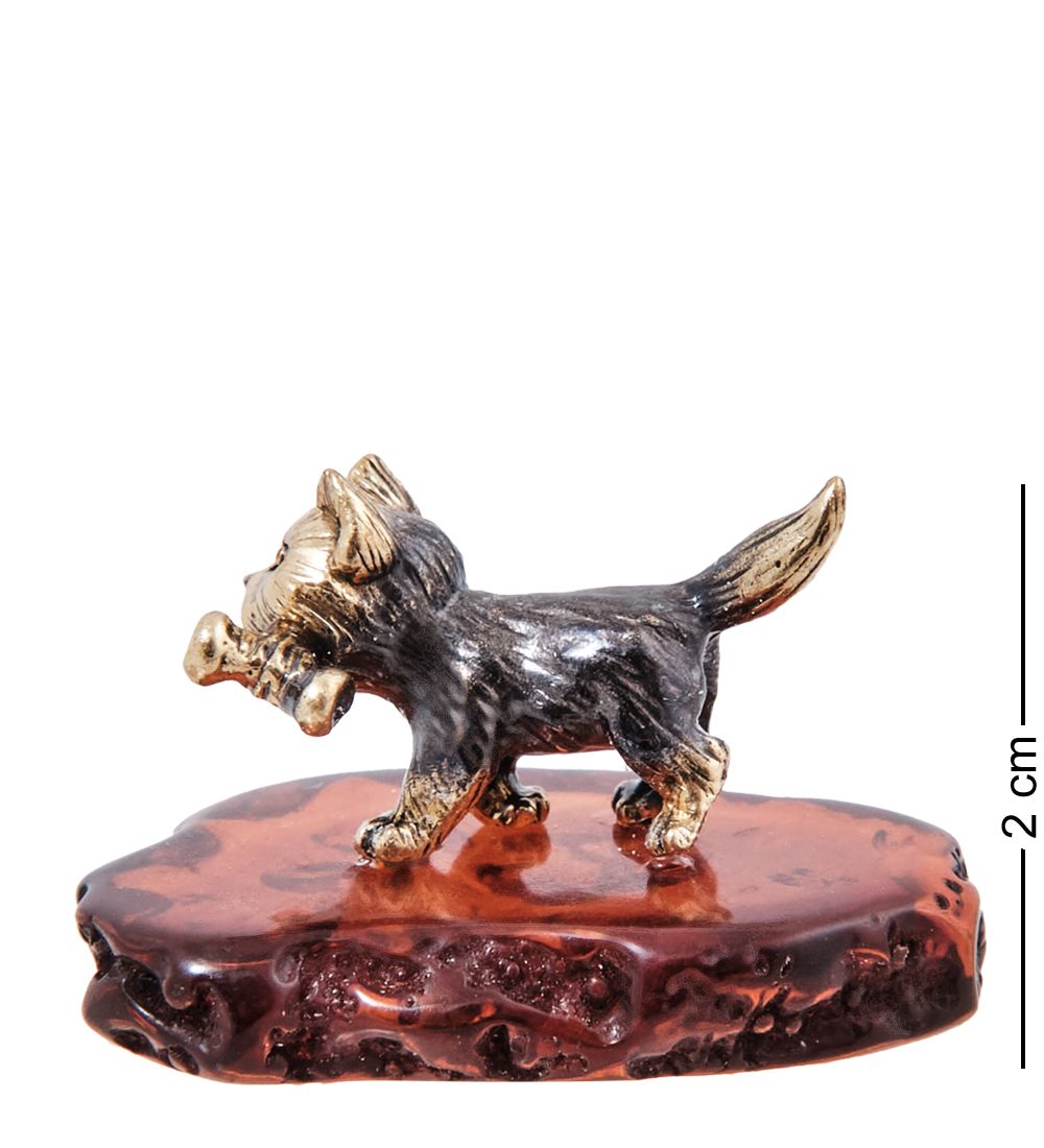 Народные промыслы AM- 601 Фигурка «Котик с косточкой» (латунь, янтарь)