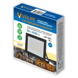 ULF-Q519 50W-3000K IP65 220-240V BLACK Прожектор светодиодный. Теплый белый свет3000К. Корпус черный. TM Volpe