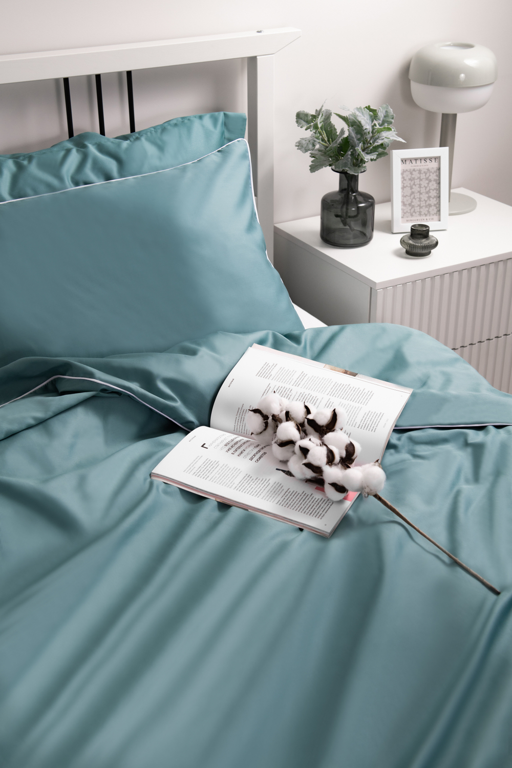 MOON Комплект постельного белья, сатин серо-бирюзовый