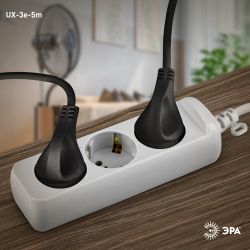 Удлинитель электрический ЭРА UX-3e-5m с заземлением 3 розетки 5м ПВС 3x0,75мм2 10А | Бытовые удлинители