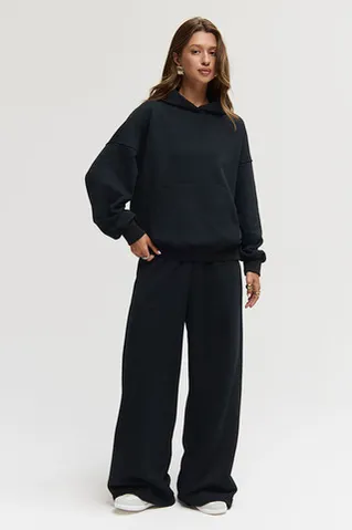 Худи свободного кроя из премиум футера черного цвета