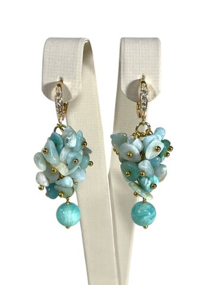 Серьги грозди из Амазонита и фианиты