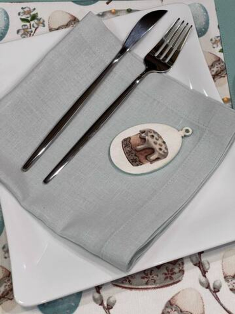 Комплект льняных салфеток 6 шт серо-голубой ручной работы 38х38 см