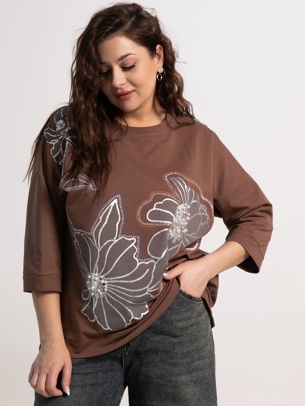 Блуза Цветочная рапсодия (коричневая) Б15310-18М LT Collection