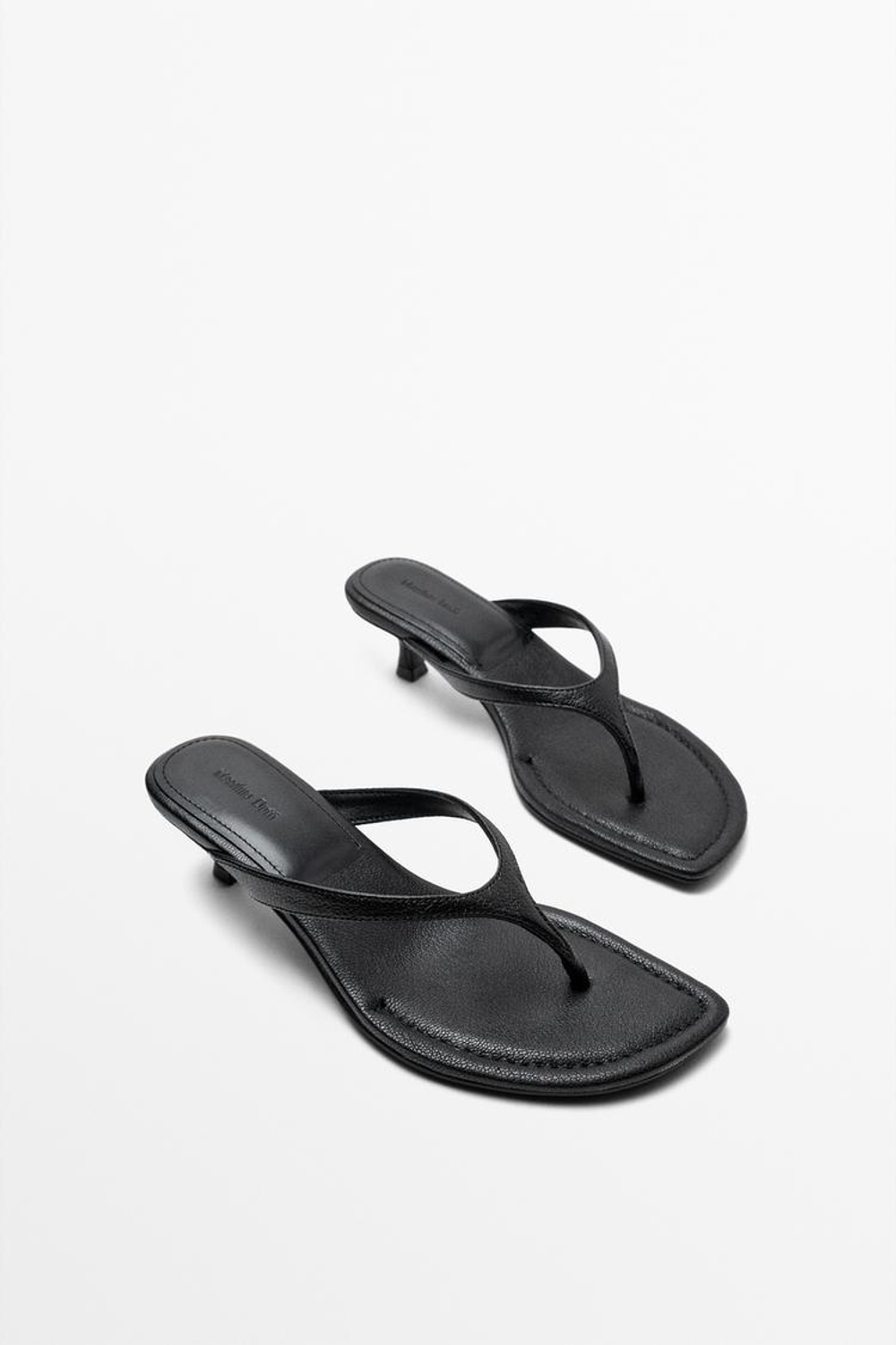 Massimo Dutti Кожаные сандалии на каблуке, черный