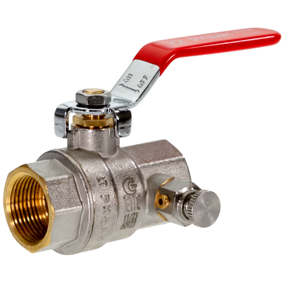 Кран шаровой латунный РИДАН BVR-DR DN32 PN40 с внутренней резьбой и спускным элементом