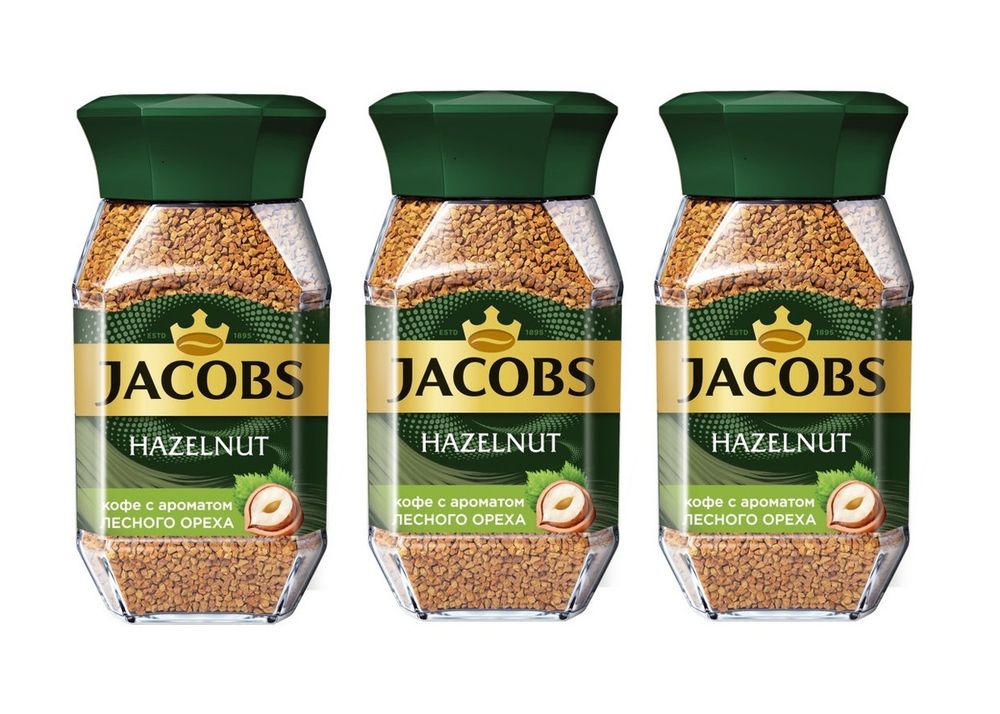 Кофе растворимый Jacobs Hazelnut с ароматом лесного ореха, стеклянная банка 95 г 3 шт