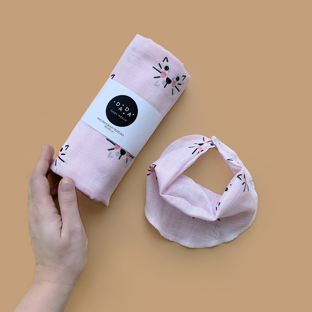 Муслиновый нагрудник Cat (pink)