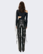 BLACK V-LEATHER TROUSERS WITH STRAPS