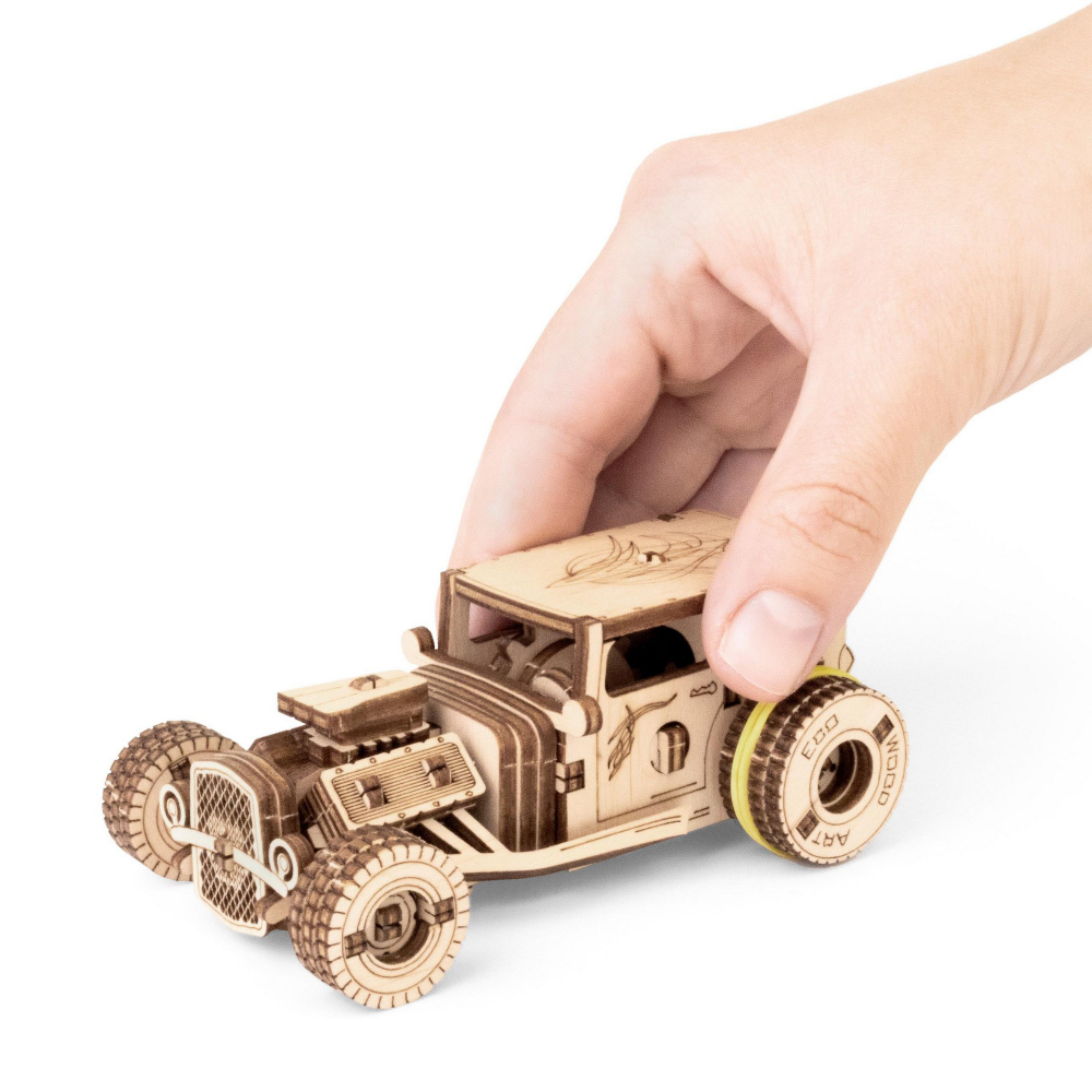 Деревянный конструктор Автомобиль ХОТ-РОД с заводным механизмом (EWA)