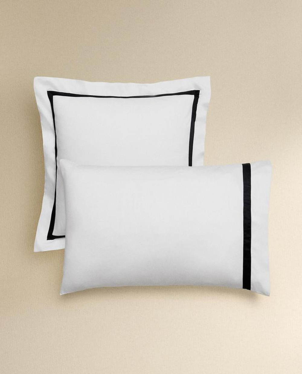 ZARA HOME НАВОЛОЧКА ИЗ САТИНА С КАЙМОЙ, ЧЕРНЫЙ